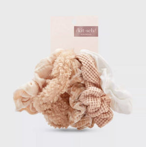 Assorted Textured Scrunchies 5pc - Sand - American Dollhouse