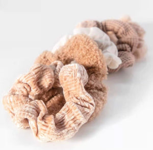 Assorted Textured Scrunchies 5pc - Sand - American Dollhouse