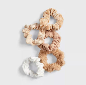 Assorted Textured Scrunchies 5pc - Sand - American Dollhouse