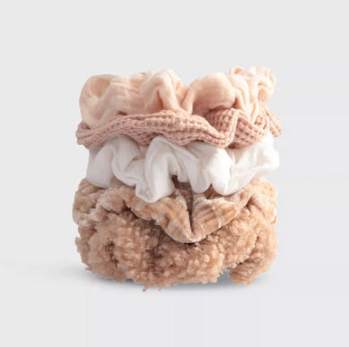 Assorted Textured Scrunchies 5pc - Sand - American Dollhouse